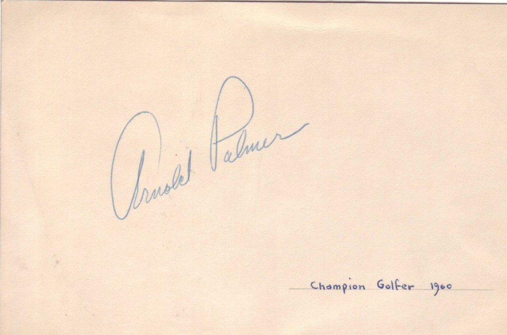 PALMER, ARNOLD. Signature, on a card.